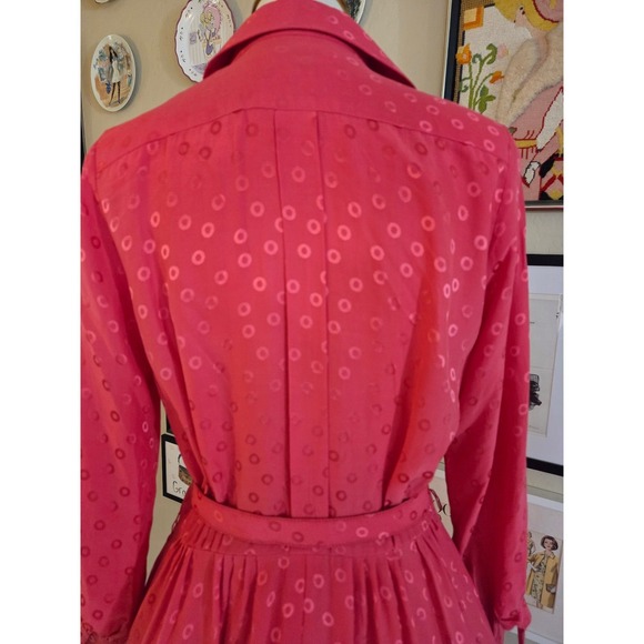 Vintage 60s Ciao Ltd Silk Dress Belted Midi‎ Fit Flare Pink Polka Dot Full Skirt - Picture 6 of 8
